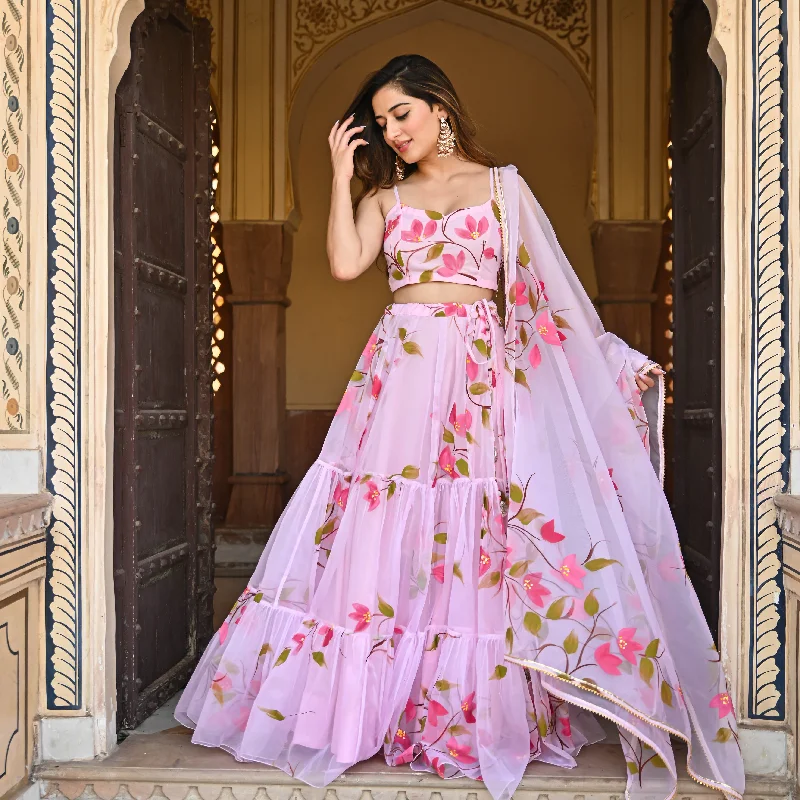 Bunaai Baby Pink Handpainted Lehenga Set