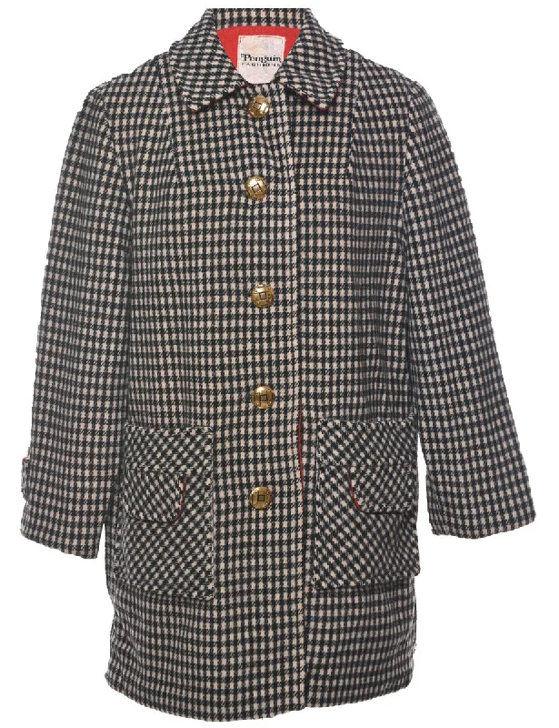 Checked Wool Coat - L