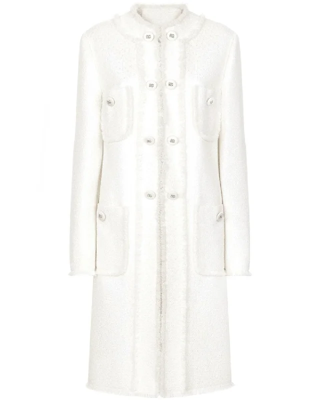 Light Cream Tweed Collarless Coat