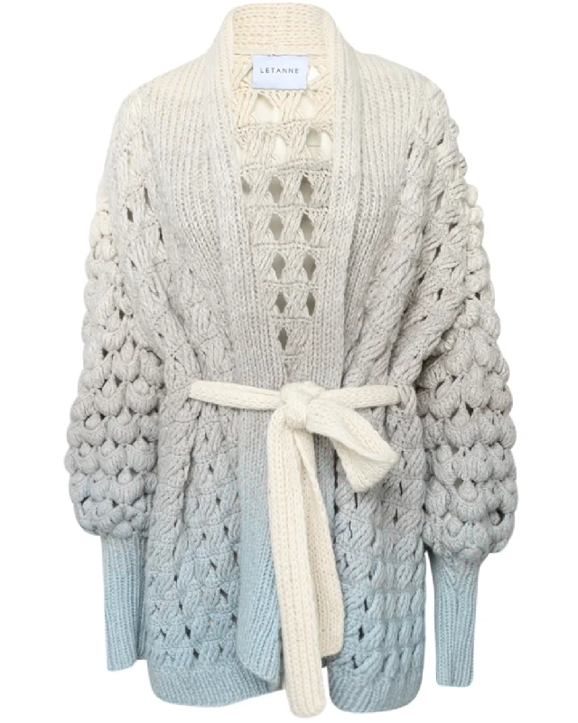 Off White and Baby Blue Ombre Zoe Mini Cashmere Coat