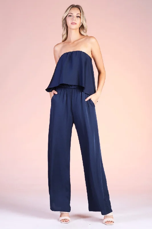 Laguna Cascade Strapless Jumpsuit in Navy