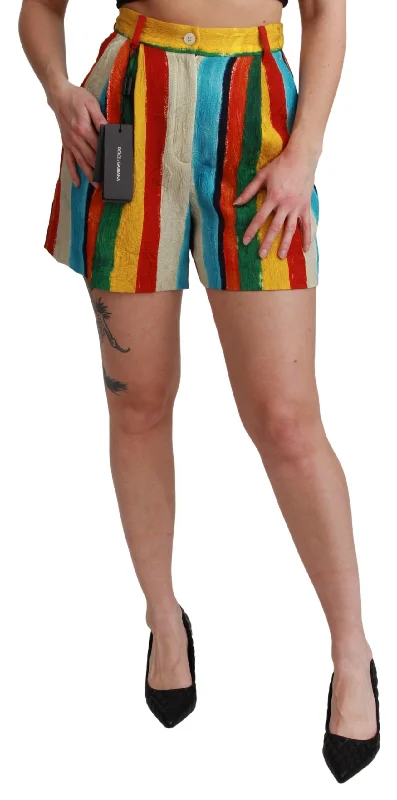 Dolce & Gabbana Multicolor Striped High-Waist Women's Shorts