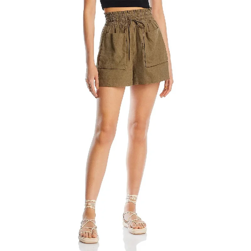 Womens Linen Blend Smocked High-Waist Shorts