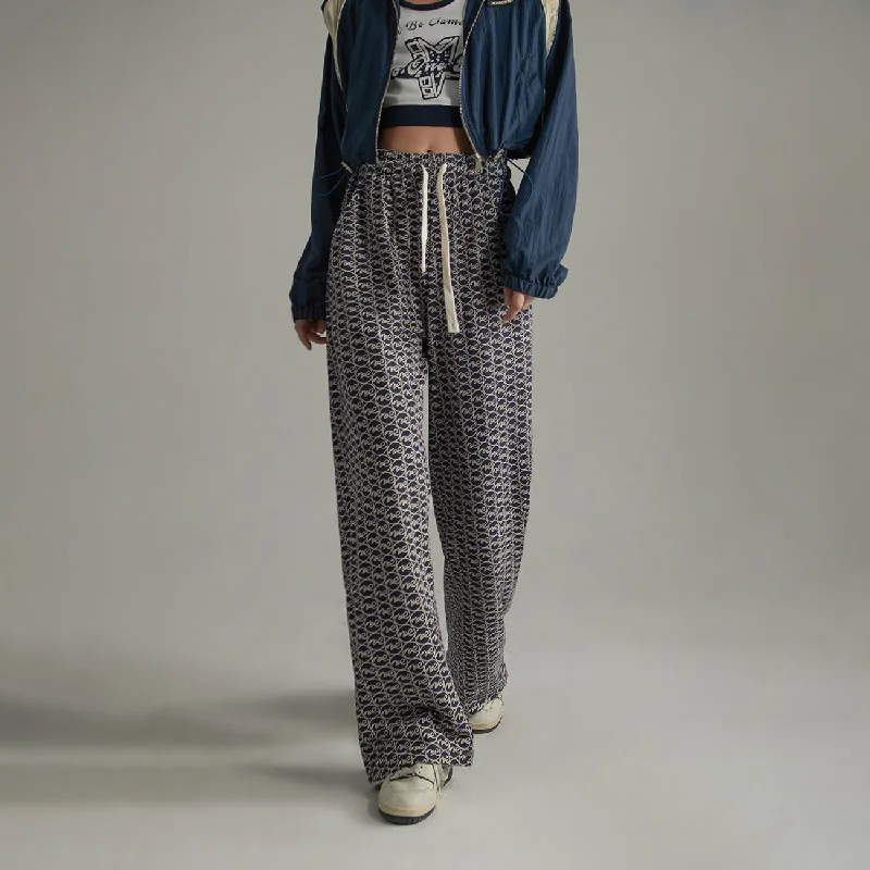 Letter Fully Printed Wide Leg Casual Pants