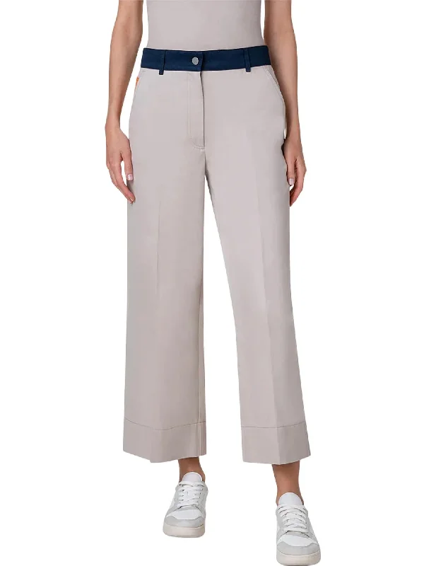 Wide Leg Crop Pants In Beige/navy/orange