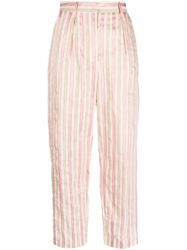 Women's Viscose Cotton Popline Stripe Pants In Rose